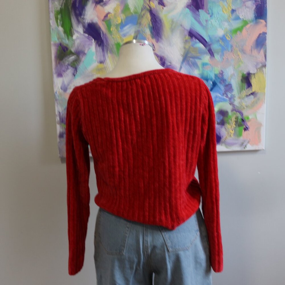 Moda Intl | Red Ribbed Knit Cardigan - Picture 3 of 3